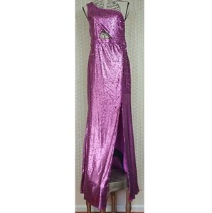 (NEW) Lulus Prom Perfect Pink Sequins One Shoulder Mermaid Maxi Dress Size Large